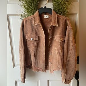 BiBi Distressed Cord Jacket in Latte
